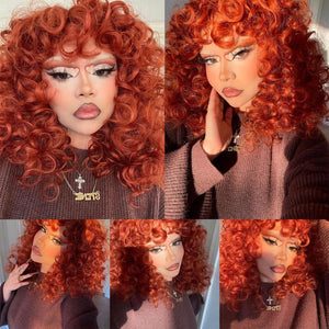 Curly Wigs for White Black Women 20 Inch Long Curly Afro Wig with Bangs Human Hair Wig - Wigtrends