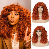 Curly Wigs for White Black Women 20 Inch Long Curly Afro Wig with Bangs Human Hair Wig - Wigtrends