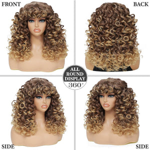 Curly Wigs for White Black Women 20 Inch Long Curly Afro Wig with Bangs Human Hair Wig - Wigtrends