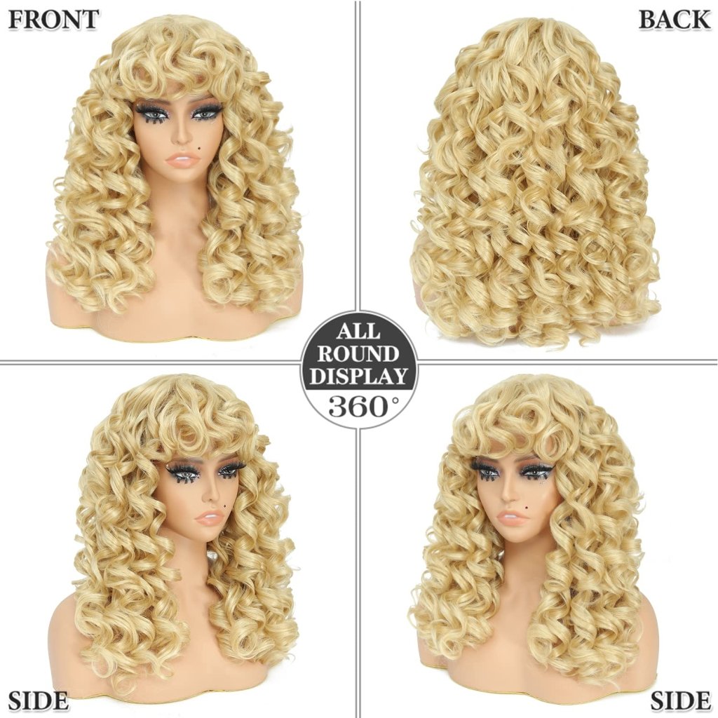 Curly Wigs for White Black Women 20 Inch Long Curly Afro Wig with Bangs Human Hair Wig - Wigtrends