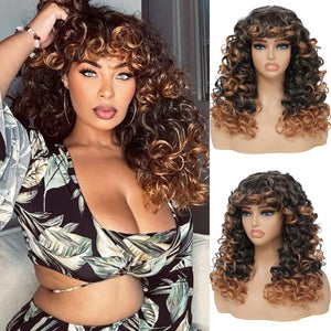 Curly Wigs for White Black Women 20 Inch Long Curly Afro Wig with Bangs Human Hair Wig - Wigtrends