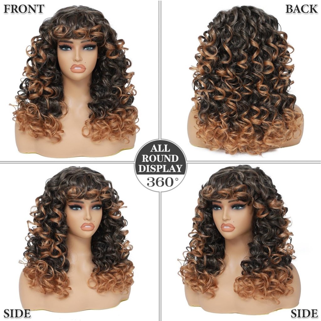 Curly Wigs for White Black Women 20 Inch Long Curly Afro Wig with Bangs Human Hair Wig - Wigtrends