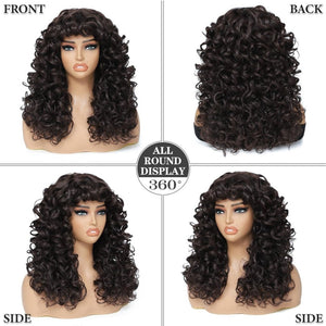 Curly Wigs for White Black Women 20 Inch Long Curly Afro Wig with Bangs Human Hair Wig - Wigtrends