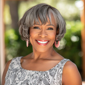 Custom Short Wavy Bob Salt & Pepper Color Glueless Human Hair Wigs For Senior Ladies - Wigtrends