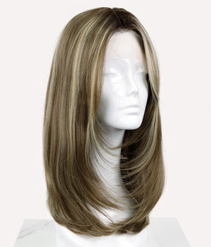 Dark Blonde Highlighted Synthetic Lace Long Wig - Wigtrends