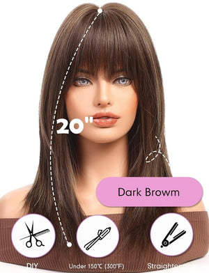 Dark Brown Wigs for Women layered Straight Wig with Bangs Natural Human Hair Wigs - Wigtrends