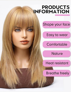 Dark Brown Wigs for Women layered Straight Wig with Bangs Natural Human Hair Wigs - Wigtrends