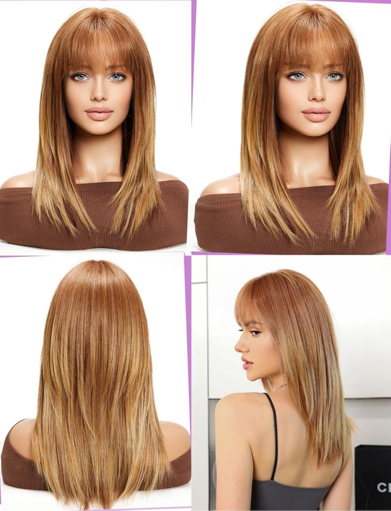 Dark Brown Wigs for Women layered Straight Wig with Bangs Natural Human Hair Wigs - Wigtrends