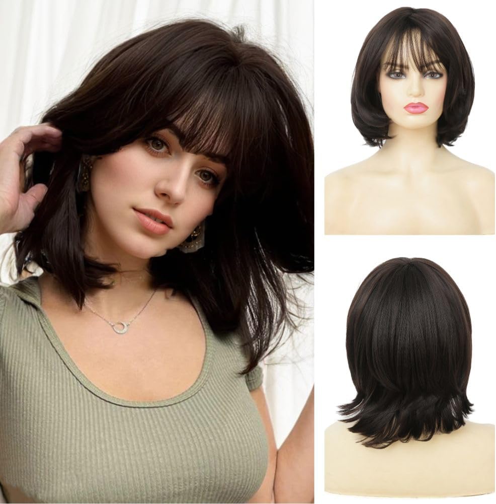 Dark Root Grey Short Curly Wigs for Women Shoulder Lenght Bob Wig Synthetic Heat Resistant Fiber Hair Wig for Daily Cosplay Use (Grey) - Wigtrends