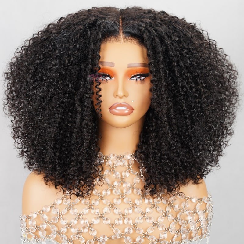 Deep Part Hairline Kinky Curl Natural Black/#1b/30 Balayage Middle part Glueless Pre - Cut Lace Closure Wig - Wigtrends