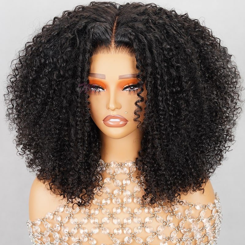 Deep Part Hairline Kinky Curl Natural Black/#1b/30 Balayage Middle part Glueless Pre - Cut Lace Closure Wig - Wigtrends