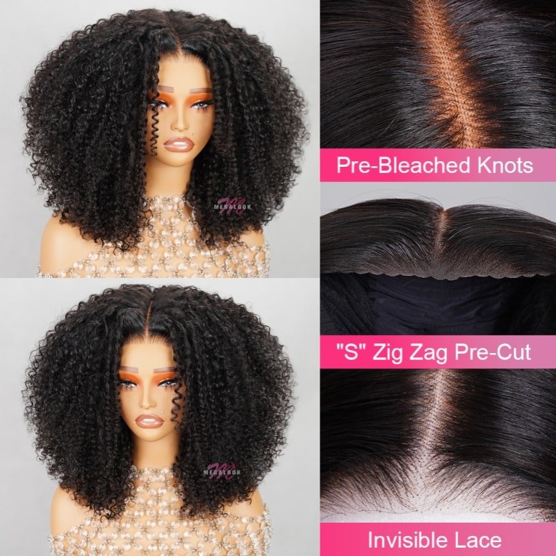 Deep Part Hairline Kinky Curl Natural Black/#1b/30 Balayage Middle part Glueless Pre - Cut Lace Closure Wig - Wigtrends