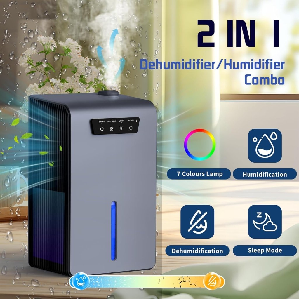 Dehumidifier,2 in 1 Humidifier Dehumidifier Combo,102 OZ Water Tank Dehumidifiers for Home Bedroom,Basement Bathroom,Auto Shut Off,Sleep Mode,7 Colors LED Light - Wigtrends