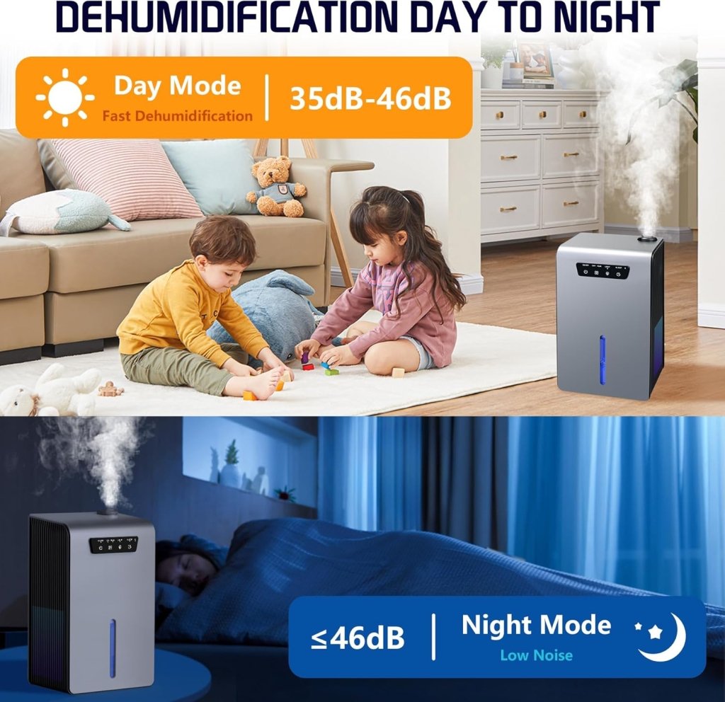Dehumidifier,2 in 1 Humidifier Dehumidifier Combo,102 OZ Water Tank Dehumidifiers for Home Bedroom,Basement Bathroom,Auto Shut Off,Sleep Mode,7 Colors LED Light - Wigtrends