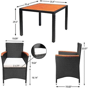 Devoko Dining 7 PCS Furniture, Patio Conversation Set with Acacia Wood Table Top, Rattan Outdoor, Black - Wigtrends