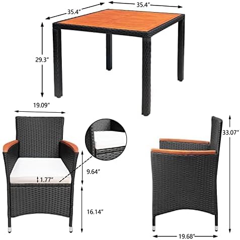 Devoko Dining 7 PCS Furniture, Patio Conversation Set with Acacia Wood Table Top, Rattan Outdoor, Black - Wigtrends