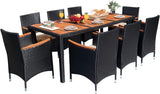 Devoko Dining 7 PCS Furniture, Patio Conversation Set with Acacia Wood Table Top, Rattan Outdoor, Black - Wigtrends