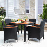 Devoko Dining 7 PCS Furniture, Patio Conversation Set with Acacia Wood Table Top, Rattan Outdoor, Black - Wigtrends