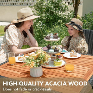 Devoko Dining 7 PCS Furniture, Patio Conversation Set with Acacia Wood Table Top, Rattan Outdoor, Black - Wigtrends