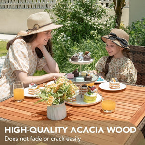 Devoko Dining 7 PCS Furniture, Patio Conversation Set with Acacia Wood Table Top, Rattan Outdoor, Black - Wigtrends