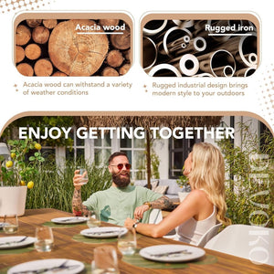 Devoko Home Acacia Wood Dining Table 6 - Person Indoor Outdoor Table with Iron Legs, Sandblast Finish, Natural Stained, Rustic Metal, 69 * 33 * 30 inch (Natural) - Wigtrends