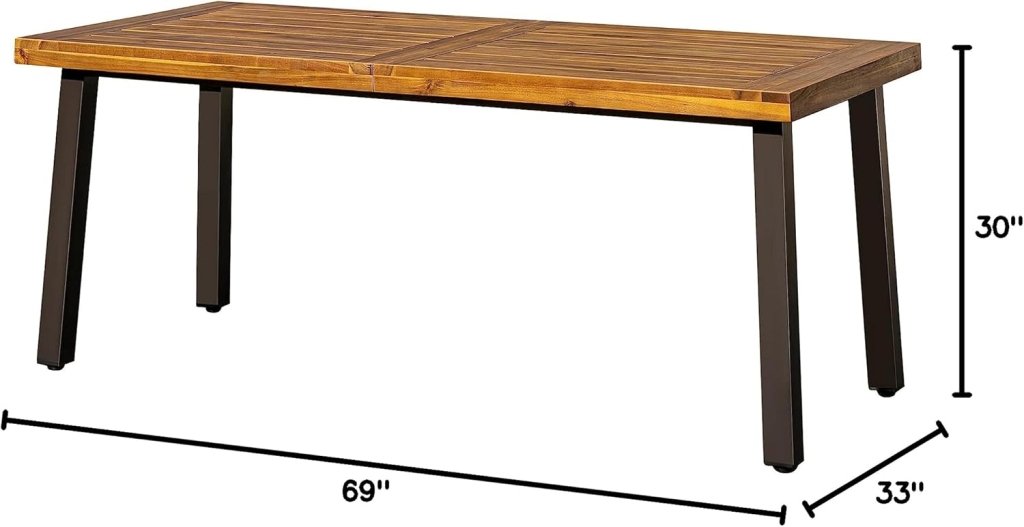 Devoko Home Acacia Wood Dining Table 6 - Person Indoor Outdoor Table with Iron Legs, Sandblast Finish, Natural Stained, Rustic Metal, 69 * 33 * 30 inch (Natural) - Wigtrends