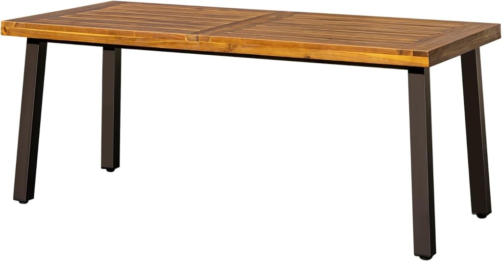 Devoko Home Acacia Wood Dining Table 6 - Person Indoor Outdoor Table with Iron Legs, Sandblast Finish, Natural Stained, Rustic Metal, 69 * 33 * 30 inch (Natural) - Wigtrends