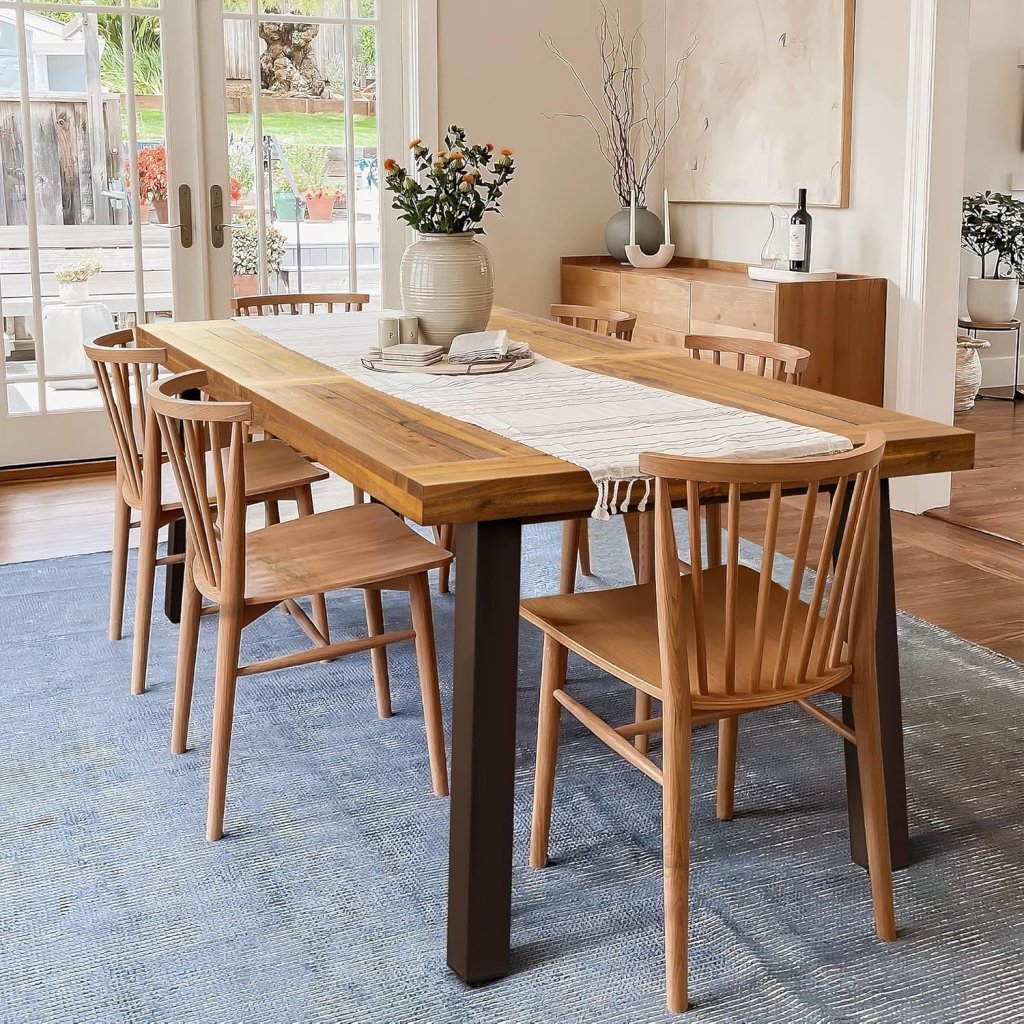 Devoko Home Acacia Wood Dining Table 6 - Person Indoor Outdoor Table with Iron Legs, Sandblast Finish, Natural Stained, Rustic Metal, 69 * 33 * 30 inch (Natural) - Wigtrends