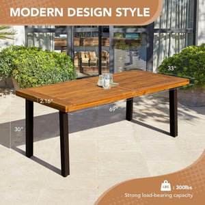 Devoko Home Acacia Wood Dining Table 6 - Person Indoor Outdoor Table with Iron Legs, Sandblast Finish, Natural Stained, Rustic Metal, 69 * 33 * 30 inch (Natural) - Wigtrends