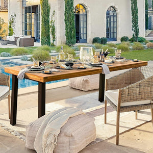 Devoko Home Acacia Wood Dining Table 6 - Person Indoor Outdoor Table with Iron Legs, Sandblast Finish, Natural Stained, Rustic Metal, 69 * 33 * 30 inch (Natural) - Wigtrends
