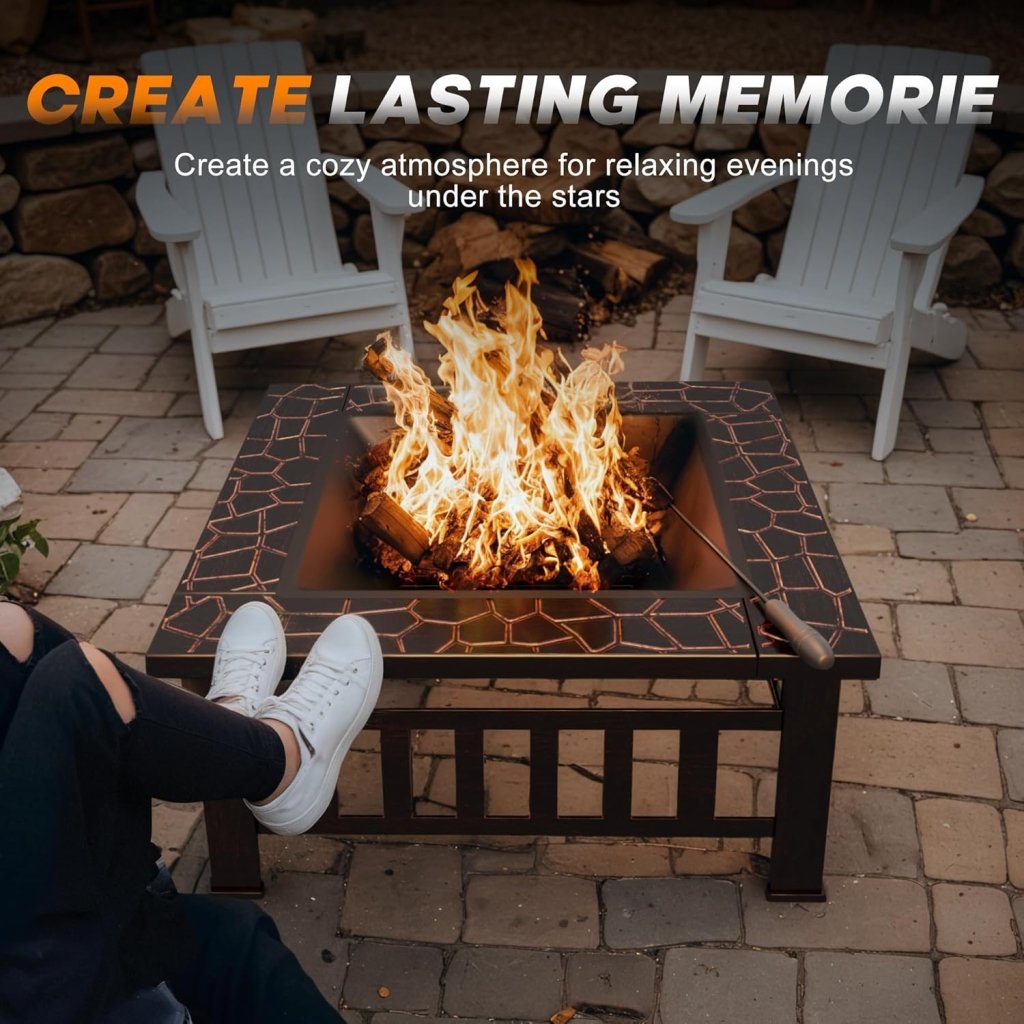 Devoko Outdoor Fire Pit, 32 Inch Firepit Table Metal Outdoor Fireplaces with Waterproof Cover for Outside Patio Camping - Wigtrends