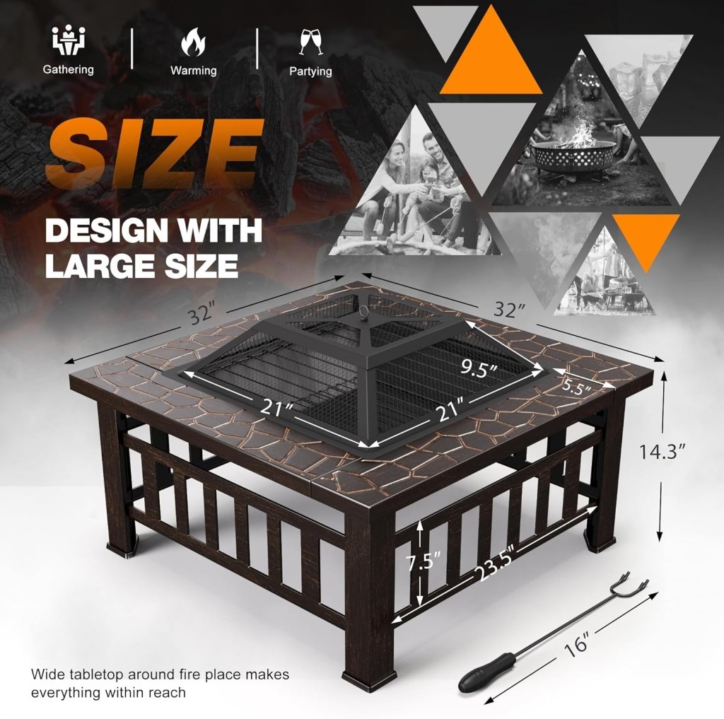 Devoko Outdoor Fire Pit, 32 Inch Firepit Table Metal Outdoor Fireplaces with Waterproof Cover for Outside Patio Camping - Wigtrends