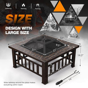 Devoko Outdoor Fire Pit, 32 Inch Firepit Table Metal Outdoor Fireplaces with Waterproof Cover for Outside Patio Camping - Wigtrends