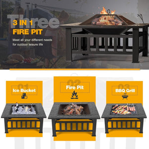 Devoko Outdoor Fire Pit, 32 Inch Firepit Table Metal Outdoor Fireplaces with Waterproof Cover for Outside Patio Camping - Wigtrends
