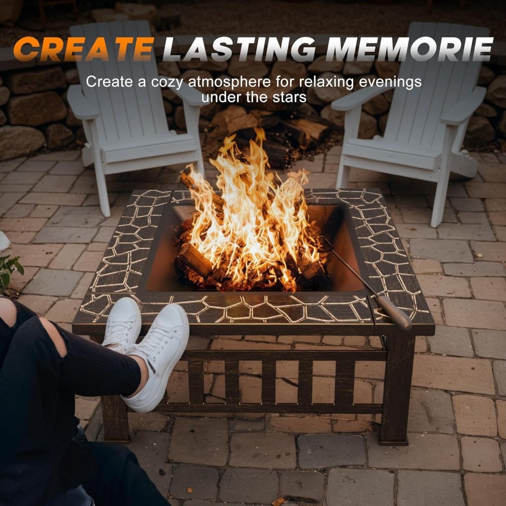 Devoko Outdoor Fire Pit, 32 Inch Firepit Table Metal Outdoor Fireplaces with Waterproof Cover for Outside Patio Camping - Wigtrends