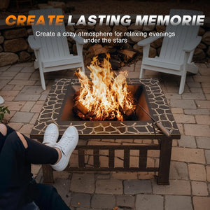 Devoko Outdoor Fire Pit, 32 Inch Firepit Table Metal Outdoor Fireplaces with Waterproof Cover for Outside Patio Camping - Wigtrends
