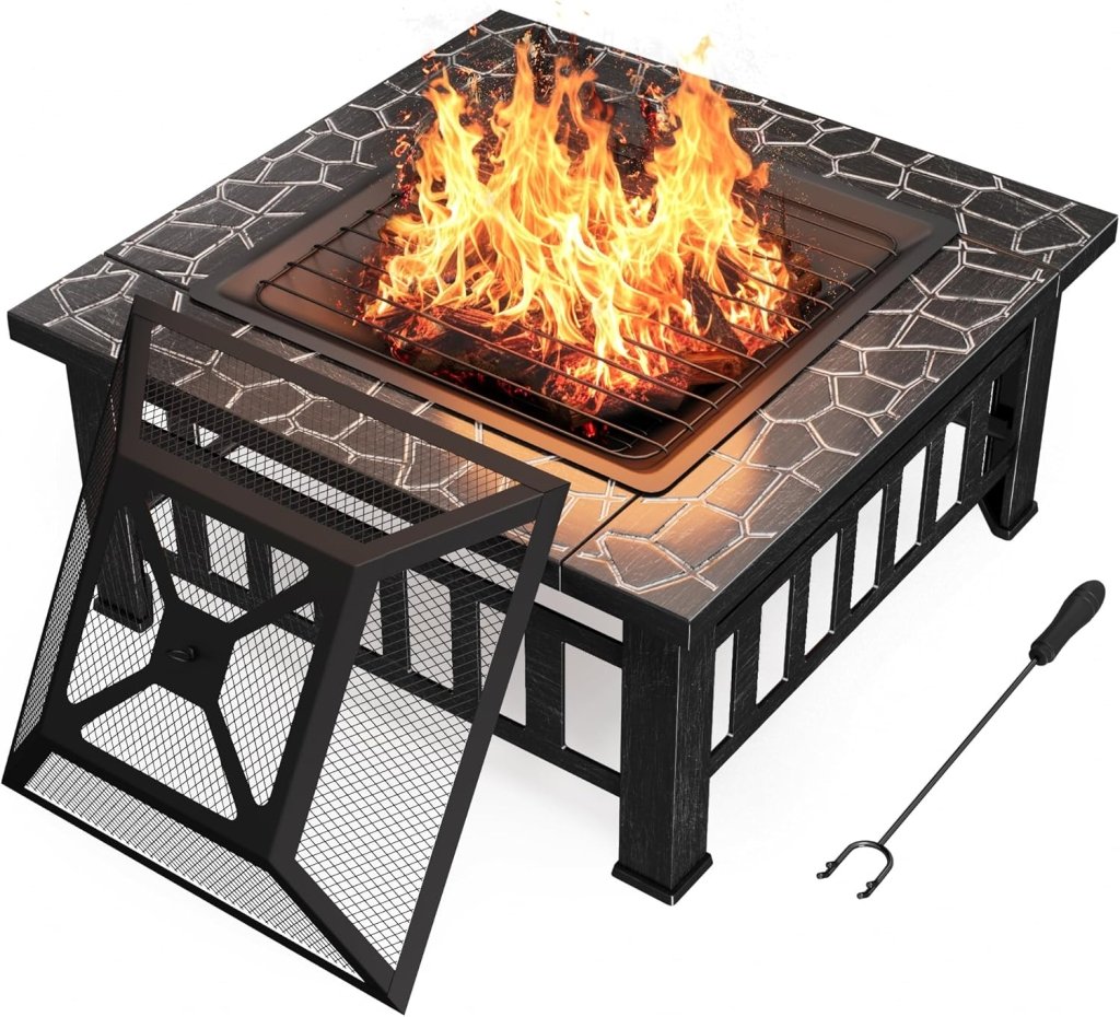 Devoko Outdoor Fire Pit, 32 Inch Firepit Table Metal Outdoor Fireplaces with Waterproof Cover for Outside Patio Camping - Wigtrends