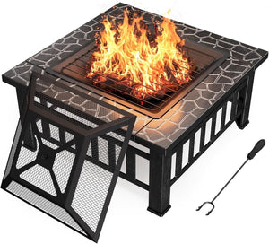 Devoko Outdoor Fire Pit, 32 Inch Firepit Table Metal Outdoor Fireplaces with Waterproof Cover for Outside Patio Camping - Wigtrends
