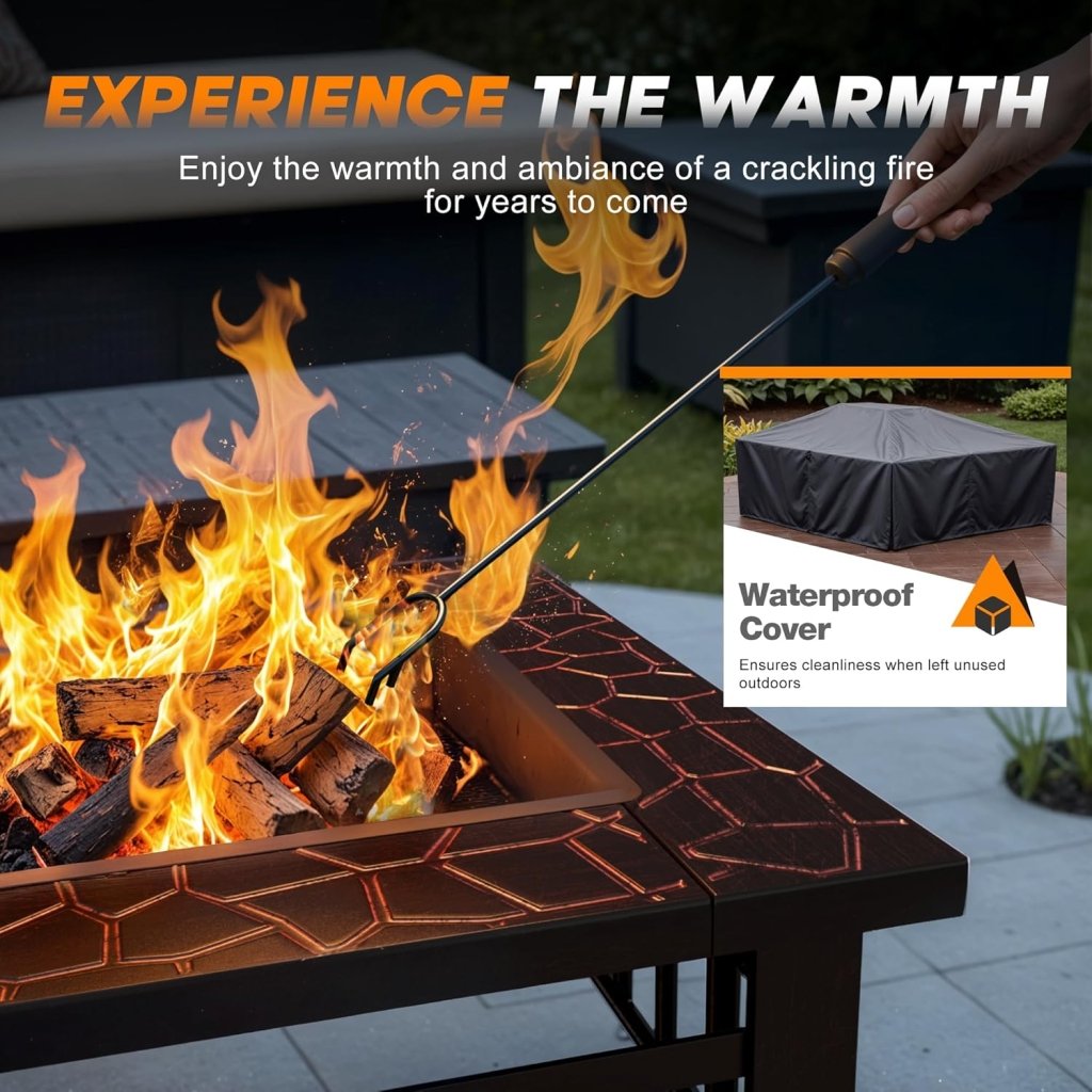 Devoko Outdoor Fire Pit, 32 Inch Firepit Table Metal Outdoor Fireplaces with Waterproof Cover for Outside Patio Camping - Wigtrends