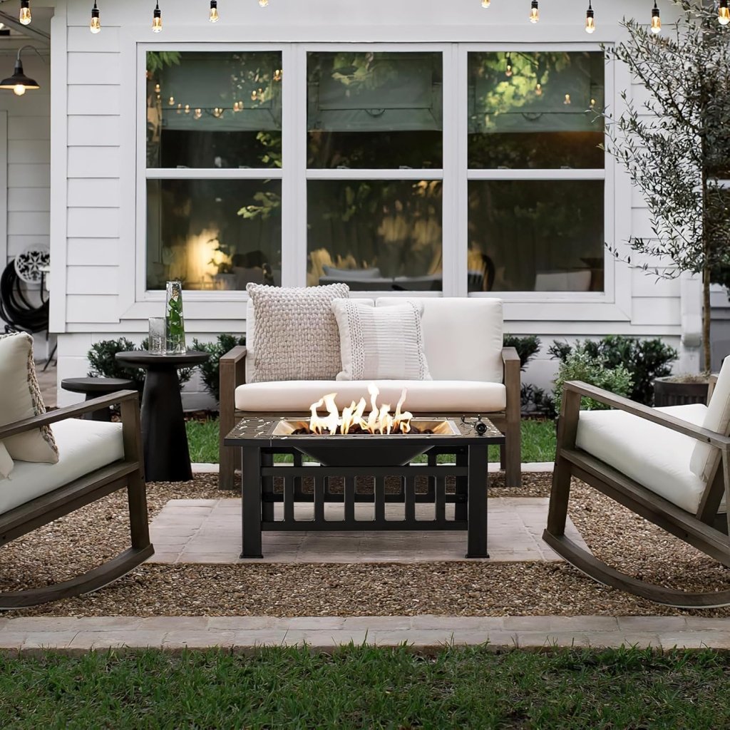 Devoko Outdoor Fire Pit, 32 Inch Firepit Table Metal Outdoor Fireplaces with Waterproof Cover for Outside Patio Camping - Wigtrends