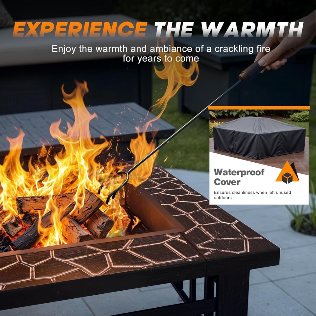 Devoko Outdoor Fire Pit, 32 Inch Firepit Table Metal Outdoor Fireplaces with Waterproof Cover for Outside Patio Camping - Wigtrends
