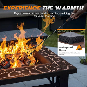 Devoko Outdoor Fire Pit, 32 Inch Firepit Table Metal Outdoor Fireplaces with Waterproof Cover for Outside Patio Camping - Wigtrends