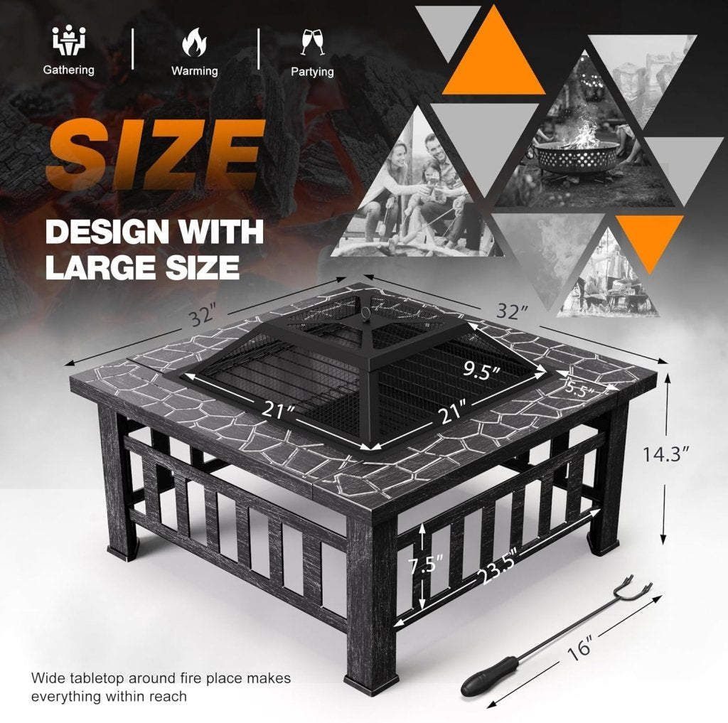 Devoko Outdoor Fire Pit, 32 Inch Firepit Table Metal Outdoor Fireplaces with Waterproof Cover for Outside Patio Camping - Wigtrends