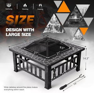 Devoko Outdoor Fire Pit, 32 Inch Firepit Table Metal Outdoor Fireplaces with Waterproof Cover for Outside Patio Camping - Wigtrends