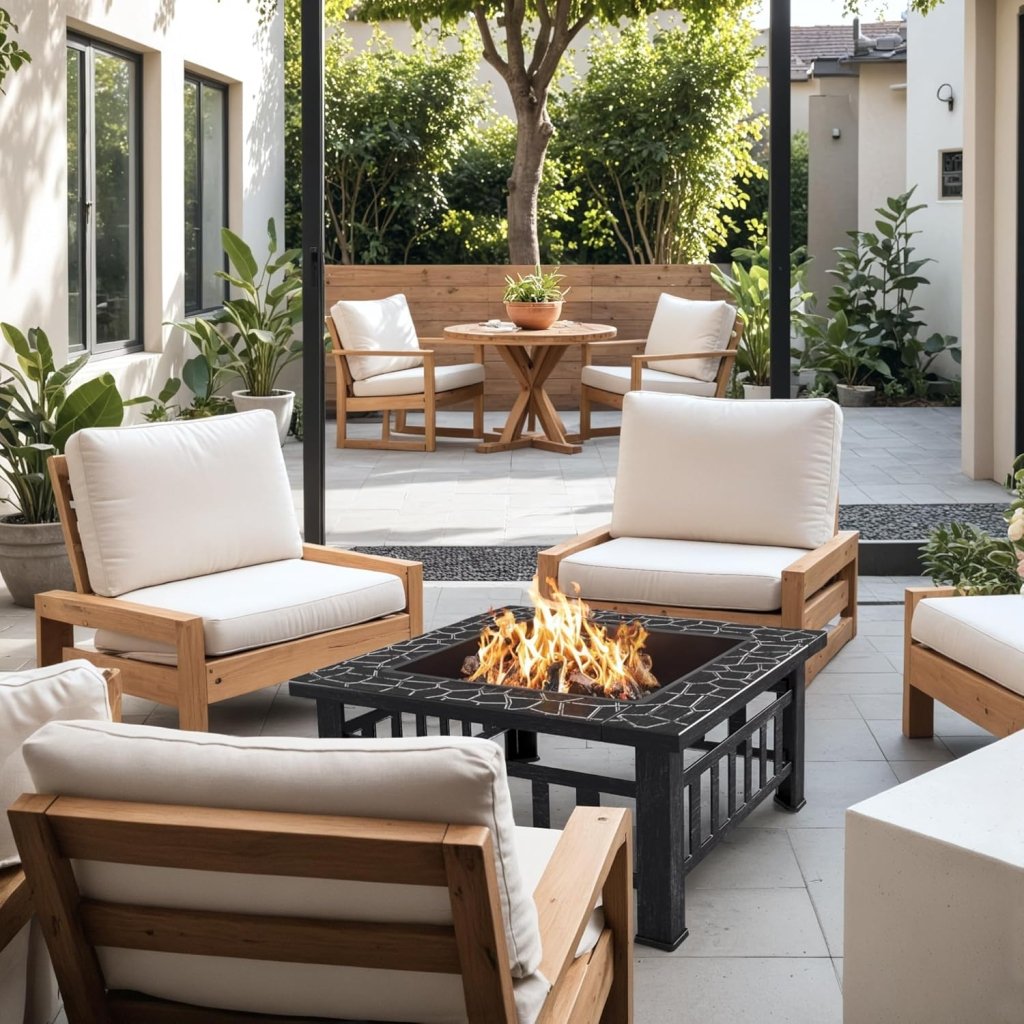 Devoko Outdoor Fire Pit, 32 Inch Firepit Table Metal Outdoor Fireplaces with Waterproof Cover for Outside Patio Camping - Wigtrends