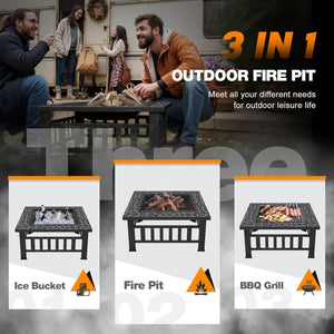 Devoko Outdoor Fire Pit, 32 Inch Firepit Table Metal Outdoor Fireplaces with Waterproof Cover for Outside Patio Camping - Wigtrends
