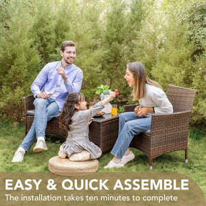 Devoko Patio Porch Furniture Sets 3 Pieces PE Rattan Wicker Chairs with Table Outdoor Garden Furniture Sets (Brown/Beige) - Wigtrends