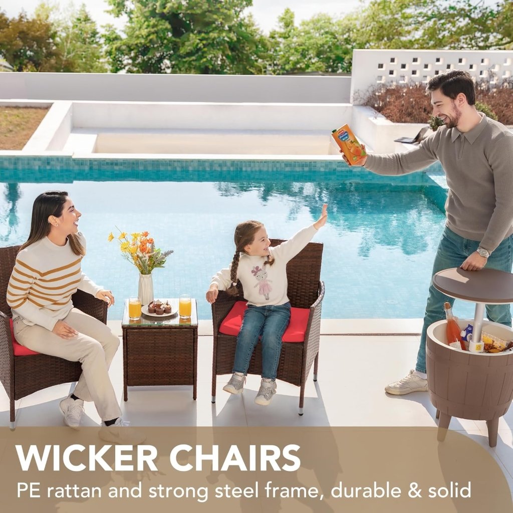 Devoko Patio Porch Furniture Sets 3 Pieces PE Rattan Wicker Chairs with Table Outdoor Garden Furniture Sets (Brown/Beige) - Wigtrends