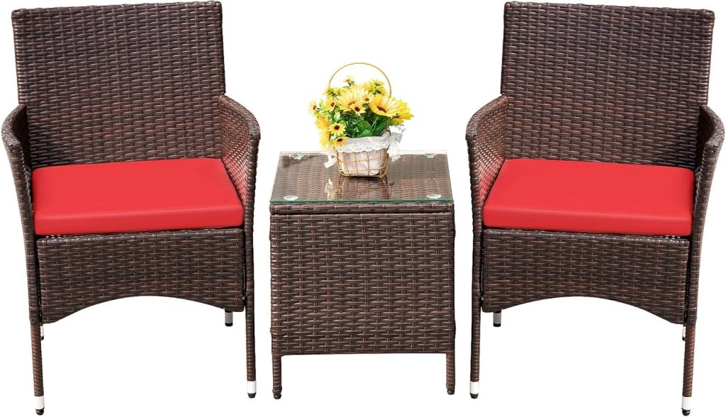 Devoko Patio Porch Furniture Sets 3 Pieces PE Rattan Wicker Chairs with Table Outdoor Garden Furniture Sets (Brown/Beige) - Wigtrends