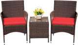 Devoko Patio Porch Furniture Sets 3 Pieces PE Rattan Wicker Chairs with Table Outdoor Garden Furniture Sets (Brown/Beige) - Wigtrends